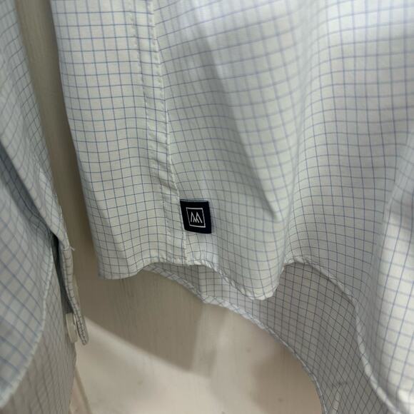 Mizzen Main Leeward Shirt Mens XL‎ Trim No Tuck White Blue Check Company LOGO - Picture 4 of 9